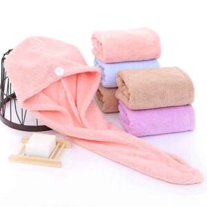 Microfiber Hair Drying Towel Wrap – Quick Dry & Button Lock | Soft & Lightweight