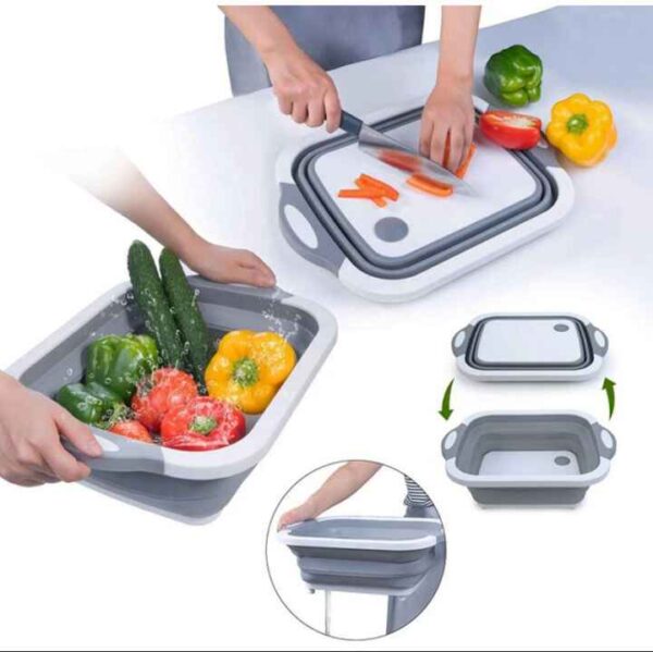 3-in-1 Multifunction Collapsible Cutting Board – Dish Tub, Drain Basket & Vegetable Basin - Image 3